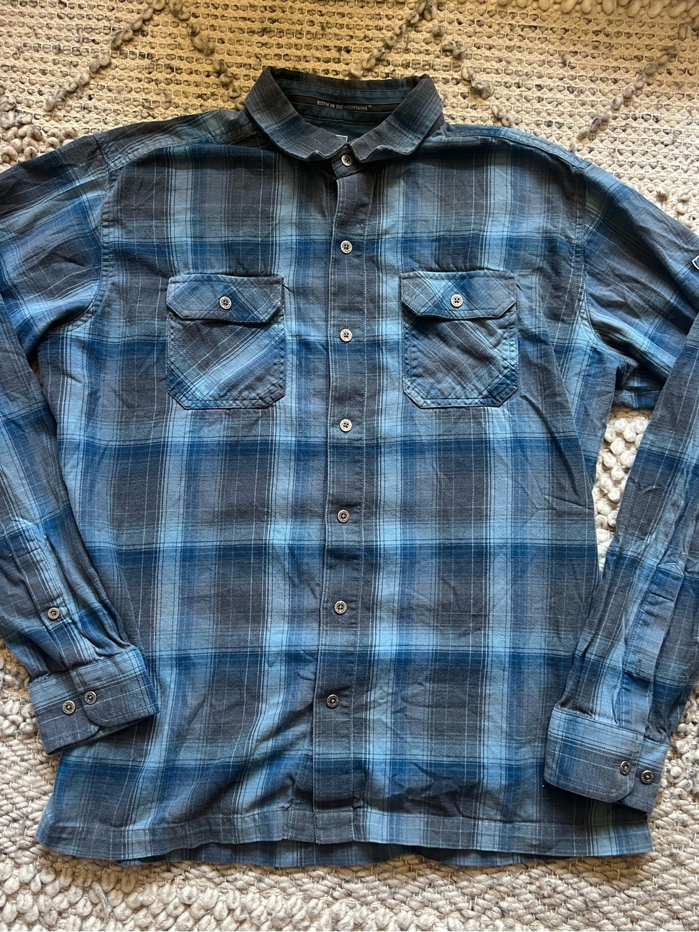 Kuhl Men's Blue and Gray Plaid Button-Down Shirt